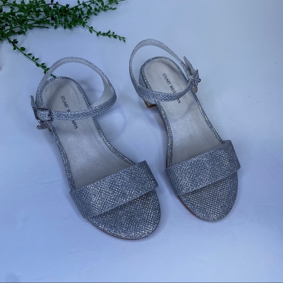 Stuart Weitzman Penelope Quarter Silver Sparkle Sandals Open Toe Fancy Size 1M - Picture 2 of 11